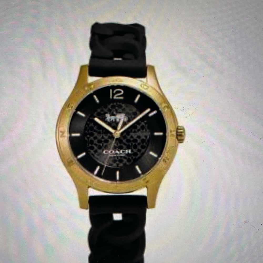 Coach gold tone watch with black rubber like band NWT - Picture 2 of 8